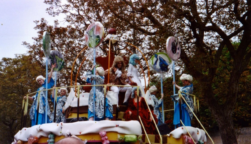 a float with a variety of decorations on it