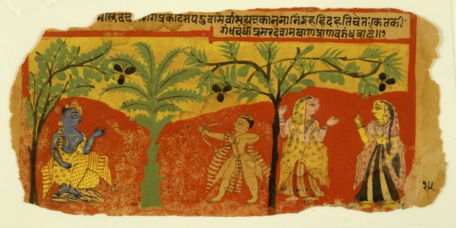 two images with indian paintings on it and one is of two women