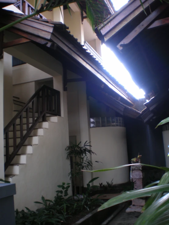 inside of a home with sunlight shining through the roof