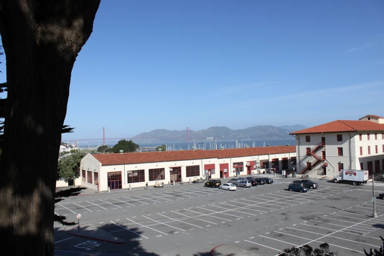 an empty parking lot at a commercial business