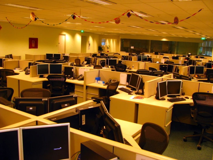 a very large work area with many desks