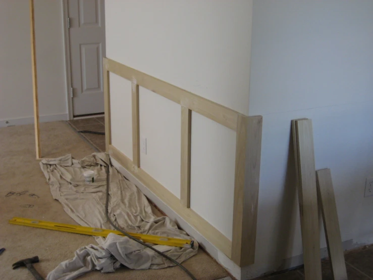 the interior walls are being constructed with a couple of tools