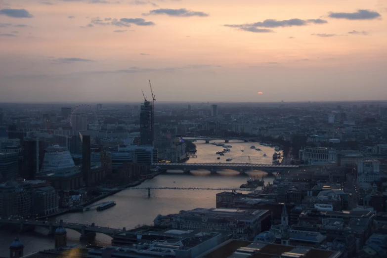 a skyline is shown with a river running through it