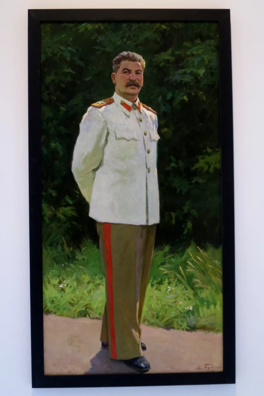 painting of a man in uniform in the forest