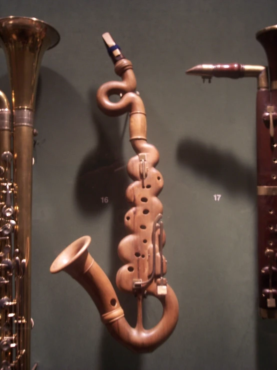 musical instruments are displayed on the wall
