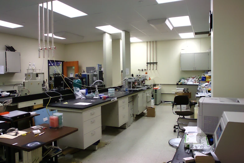 a large laboratory with many bottles in it