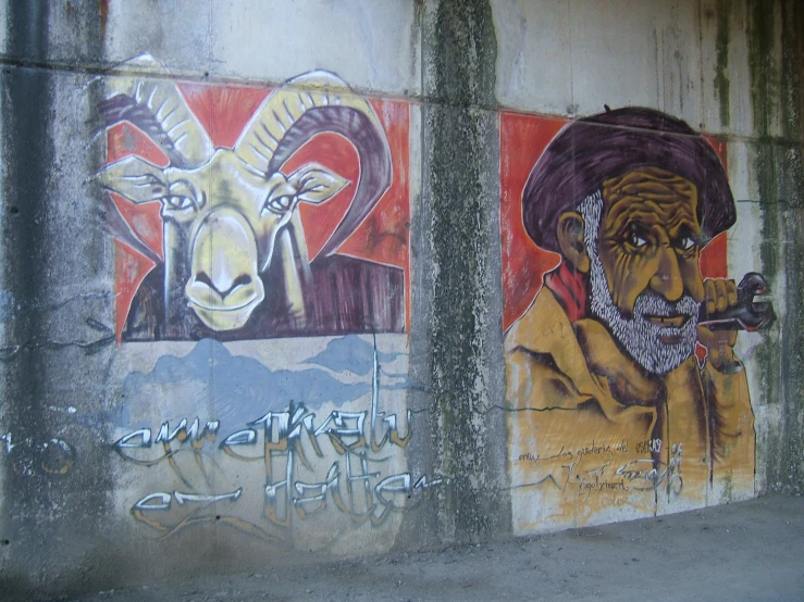 two wall paintings that have been painted with different colors