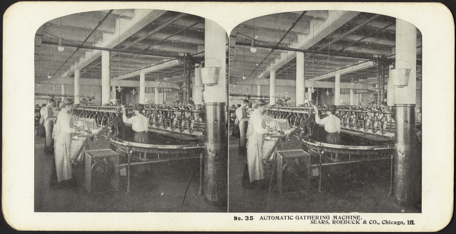 an old po showing men working on machinery