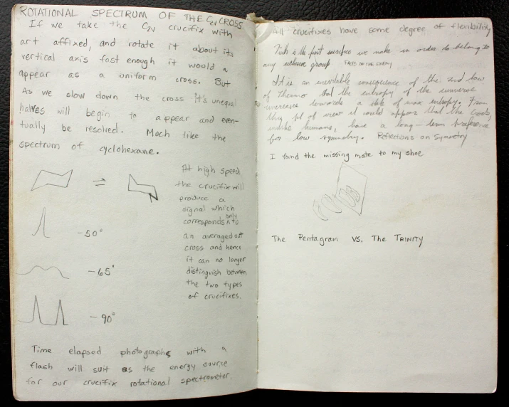 a notebook with a hand written description of a motor cycle