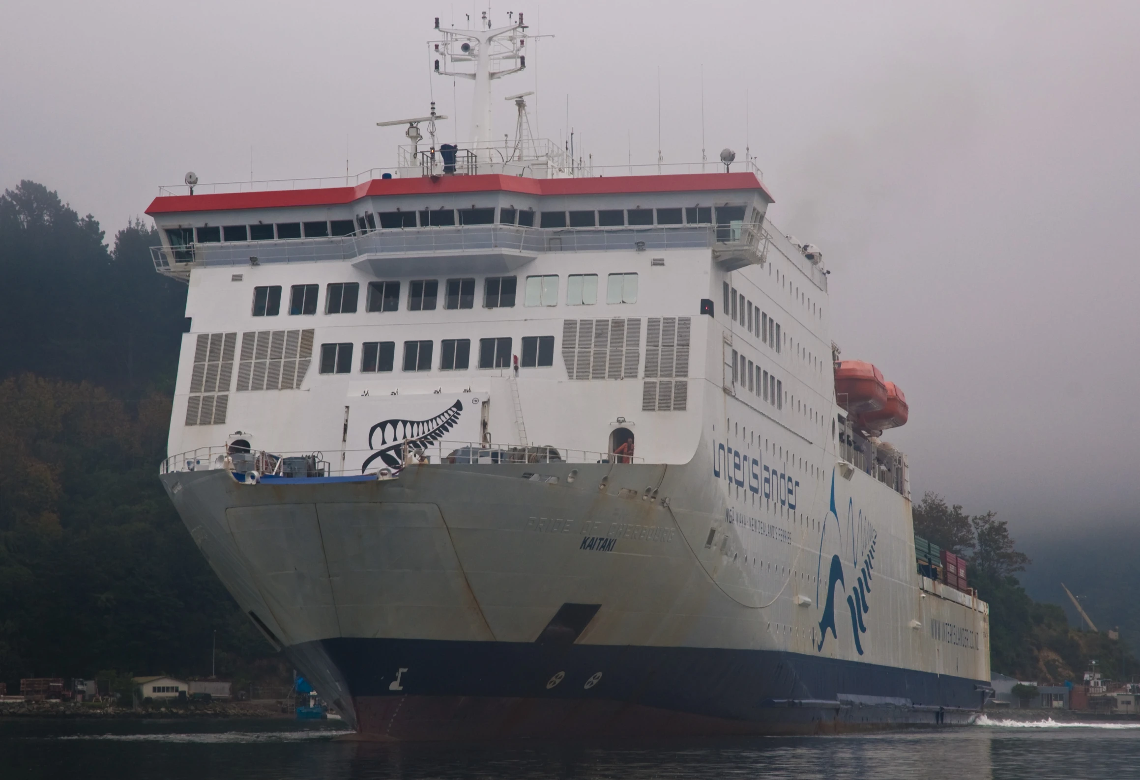 a large cruise ship is being followed by a ferry