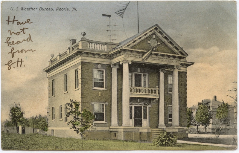 an old drawing of a house with many balconies