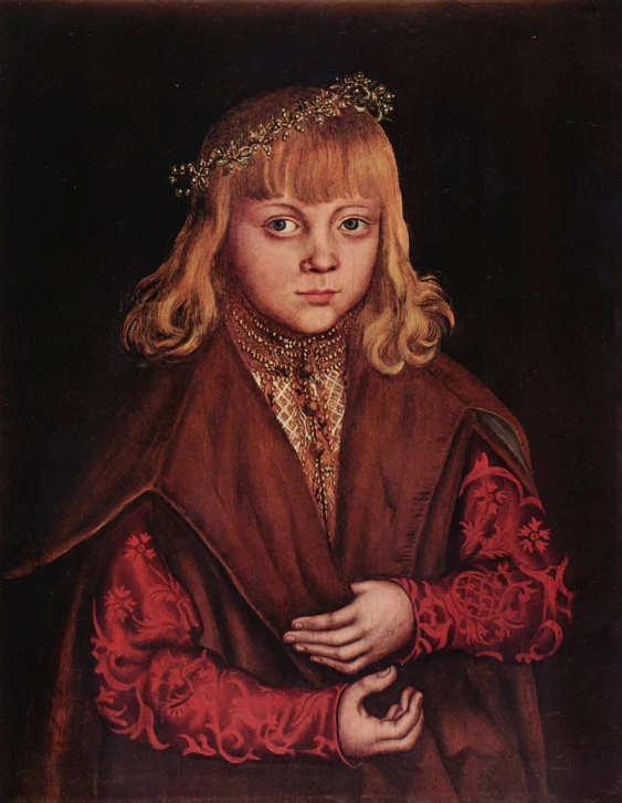 a painting of a girl with blonde hair wearing an old dress