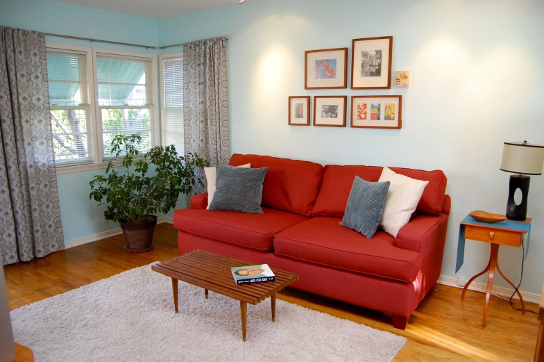 a couch and table in a small room