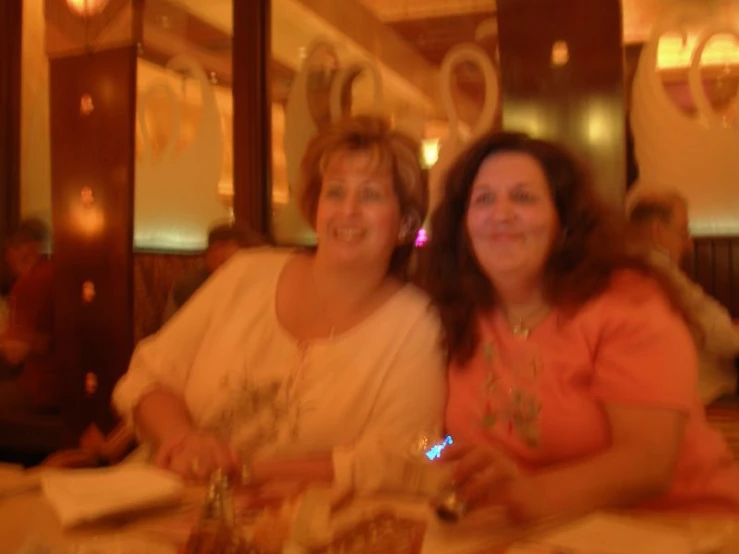 two women in a restaurant posing for the camera