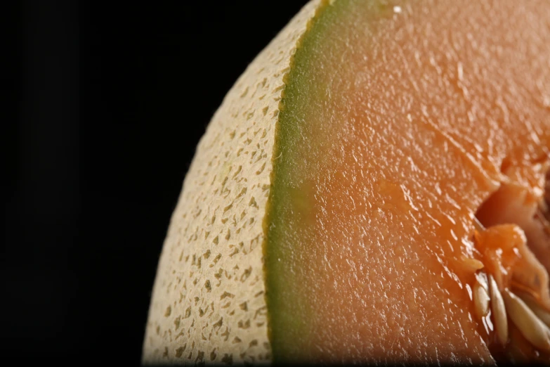 a closeup of the insides and edges of a melon