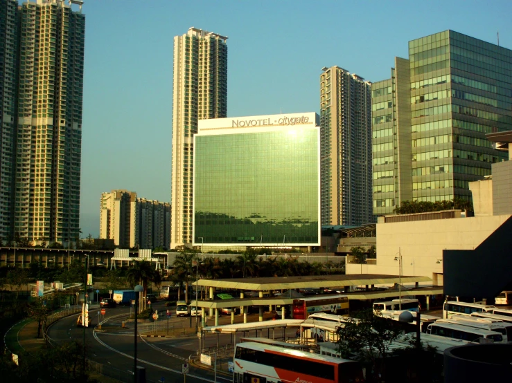 a large el next to very tall buildings