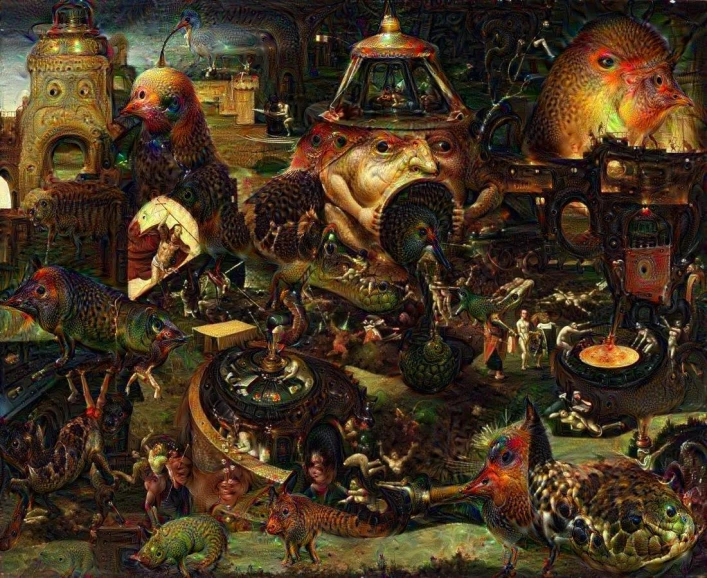 a painting with several unusual objects on it
