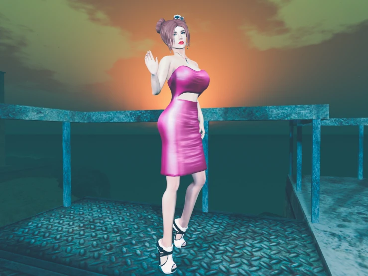 a 3d drawing of a woman in a purple dress