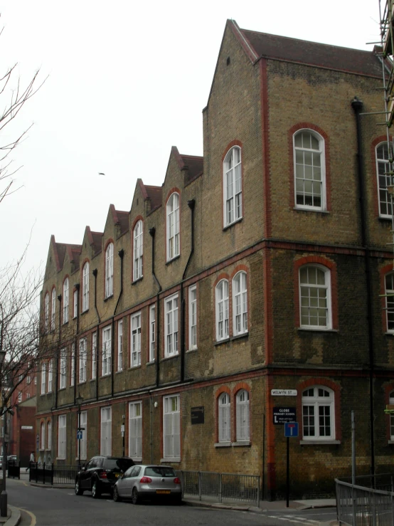 a picture of a long row of older buildings