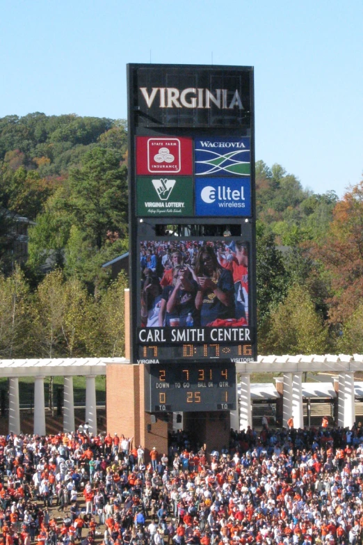 the scoreboard for the virginia football game is full