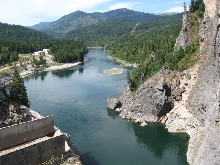 the view of an artificial river in the mountains