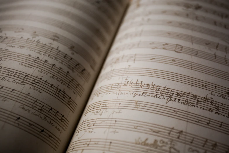 a book with many music scores written on it