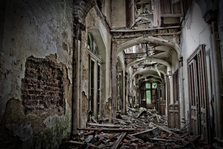 an old abandoned building with a bunch of windows