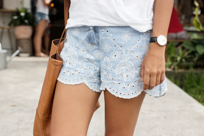 close up of shorts and shoes and the legs