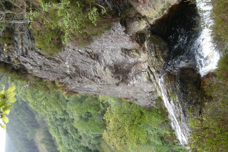 a large waterfall in the middle of some trees