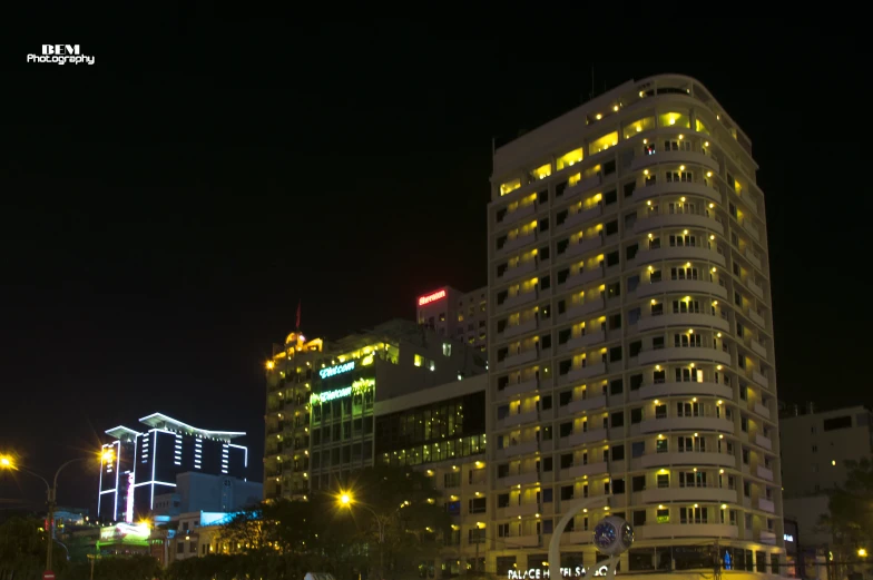 a cityscape with some building that has lights