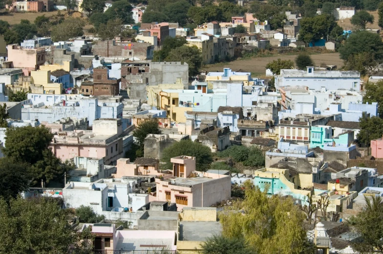 the colorful homes are overlooking the surrounding area