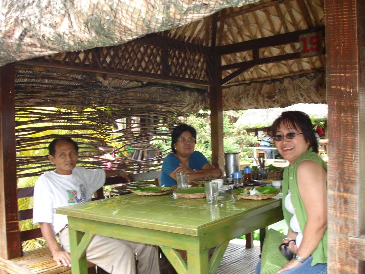 a family sitting together at the table with plates