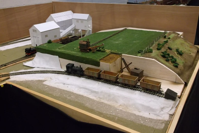 model train set of farm with white farmhouse