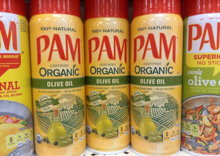bottles of pam organic oil in the supermarket