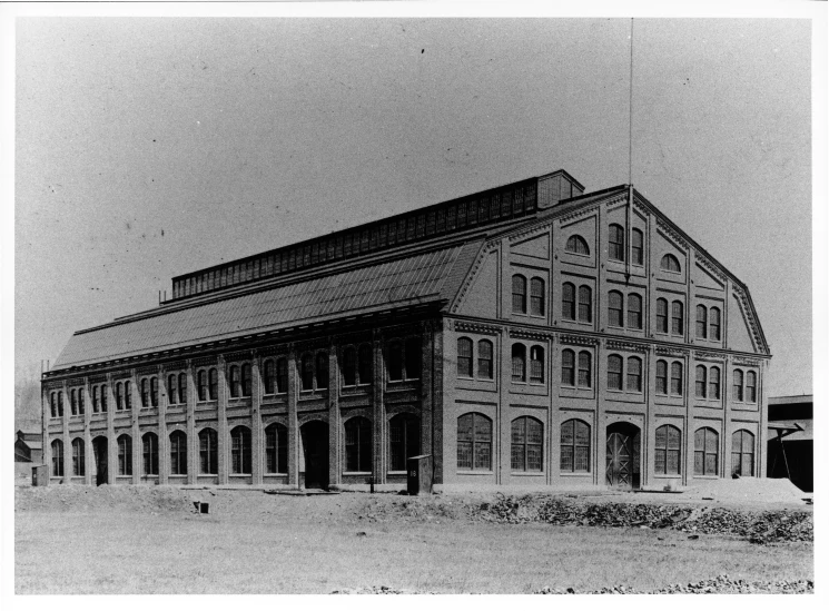 an old building is featured in the black and white po