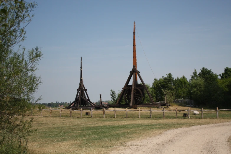 there are two large structures on display in the field