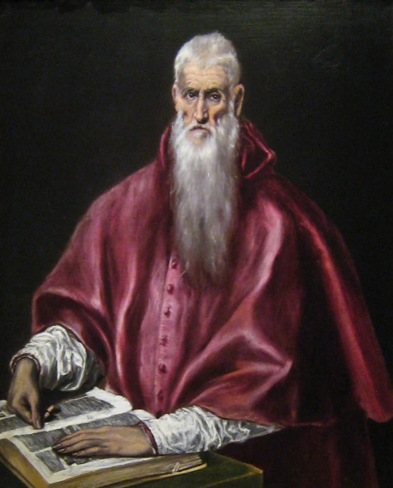 a painting of the pope with a red cape and grey hair