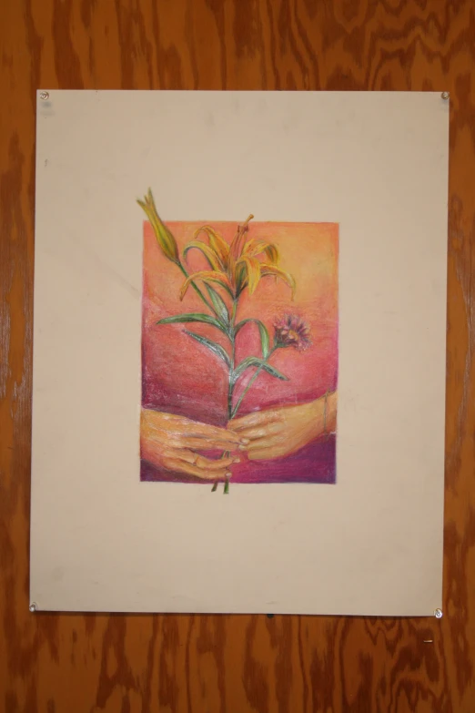 drawing of an art piece featuring a plant and person