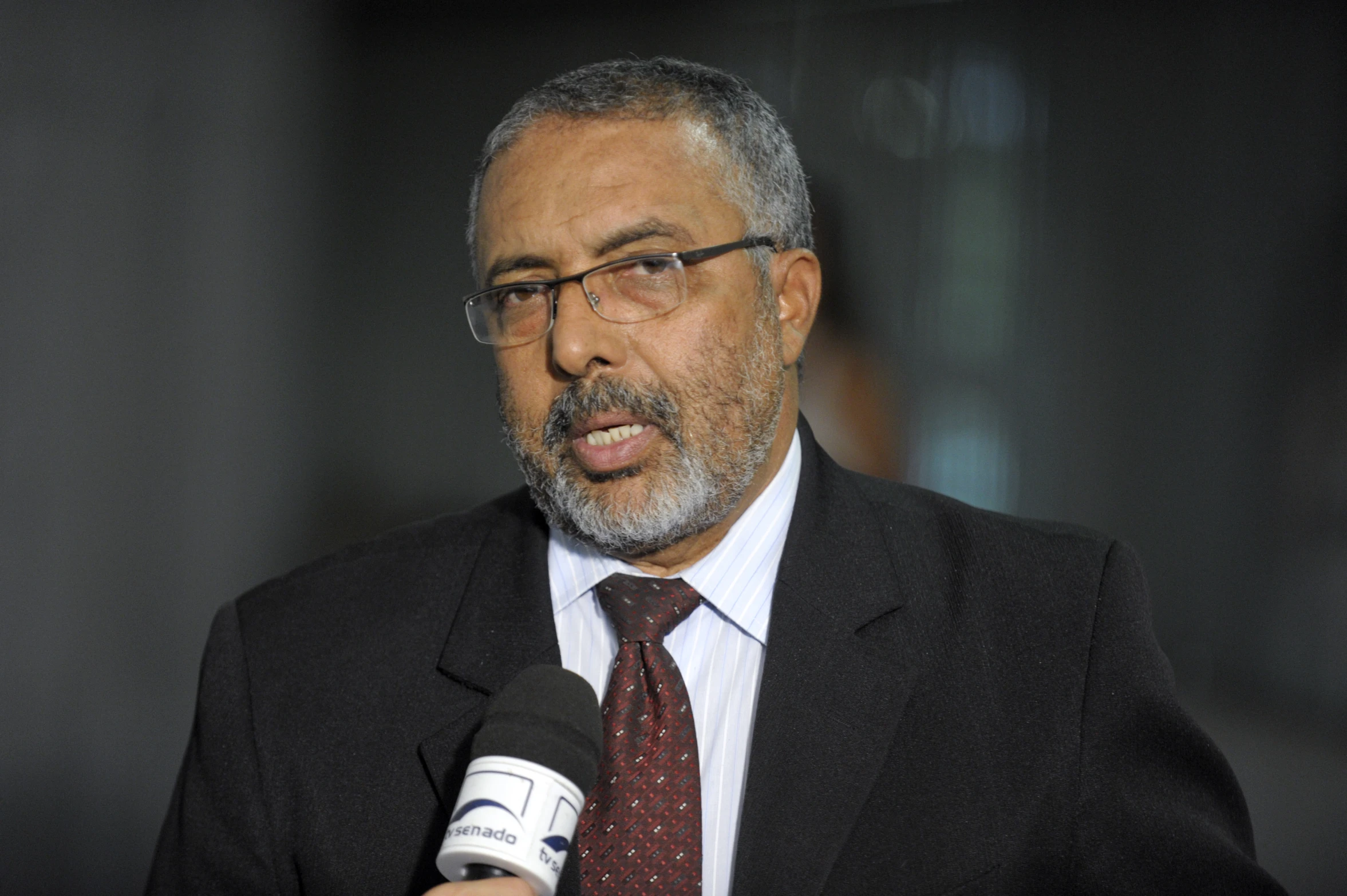 man with beard and eyeglasses speaking into microphone