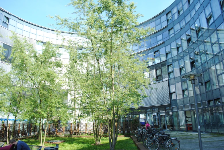 a building with a very large glass window