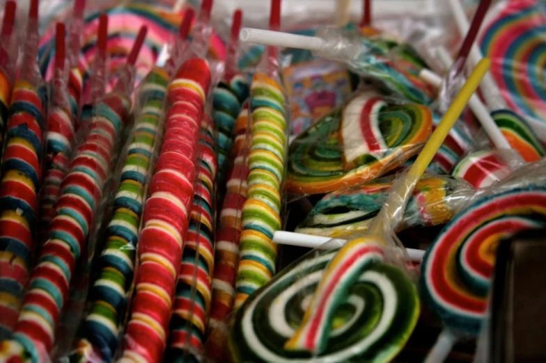 candy that are colorfully colored and in a large box