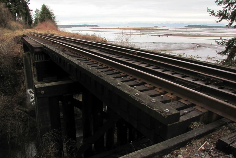 there is a train going over an elevated track