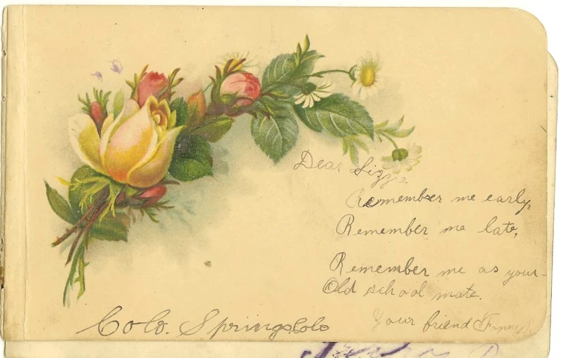 a old postcard with roses on it