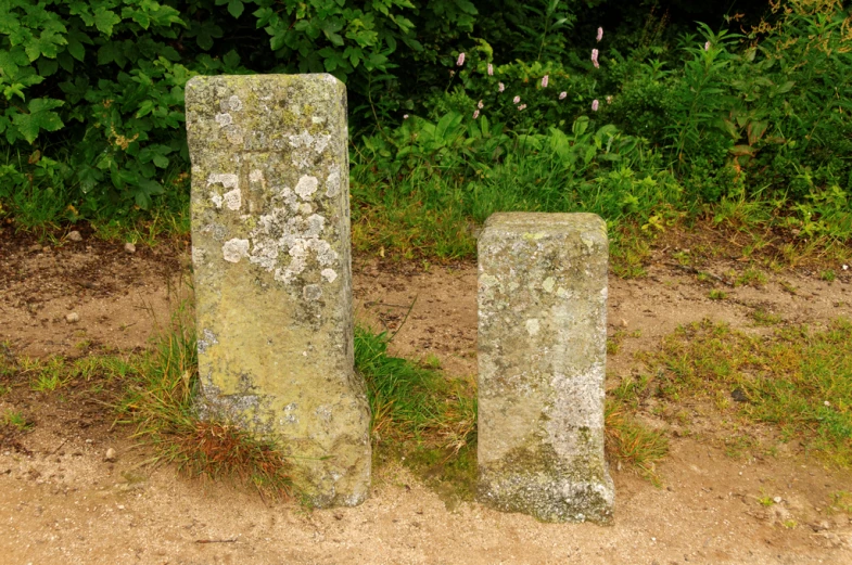 two cement blocks are placed side by side