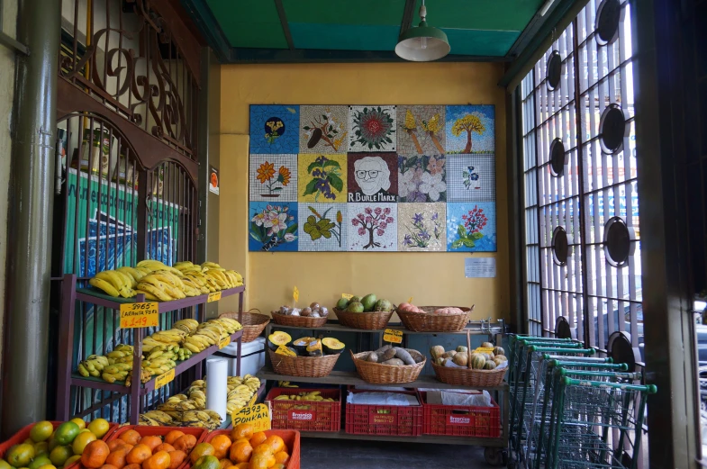 a market is full of produce and fruits