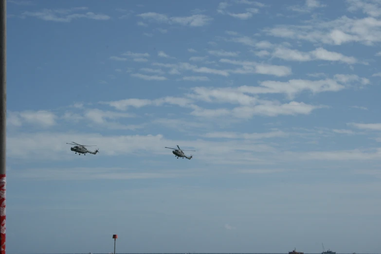 two airplanes flying in formation during an ocean battle