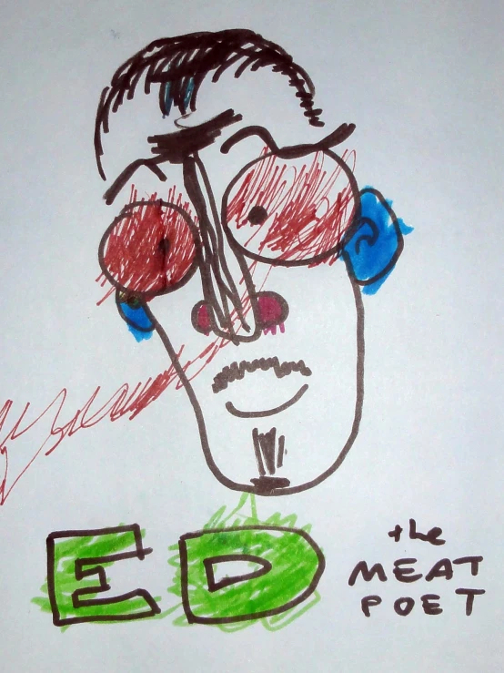 the image shows an old drawing of a man with glasses