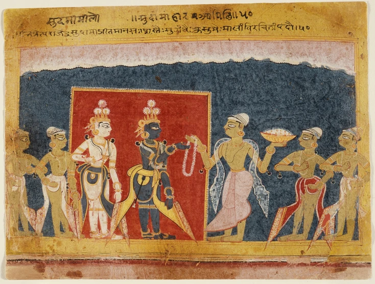 a painting of an indian scene with some people