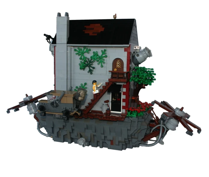 a white house with a small porch and chimney