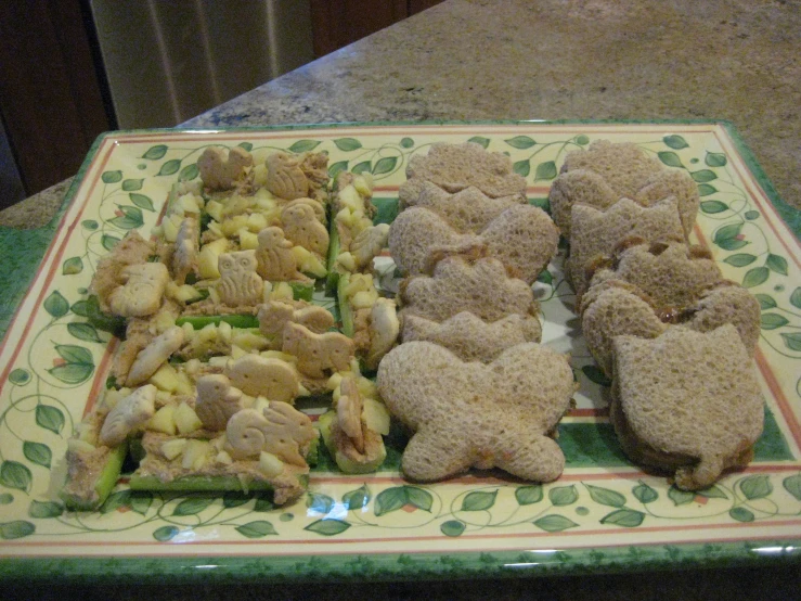 an arrangement of food items displayed on serving platter